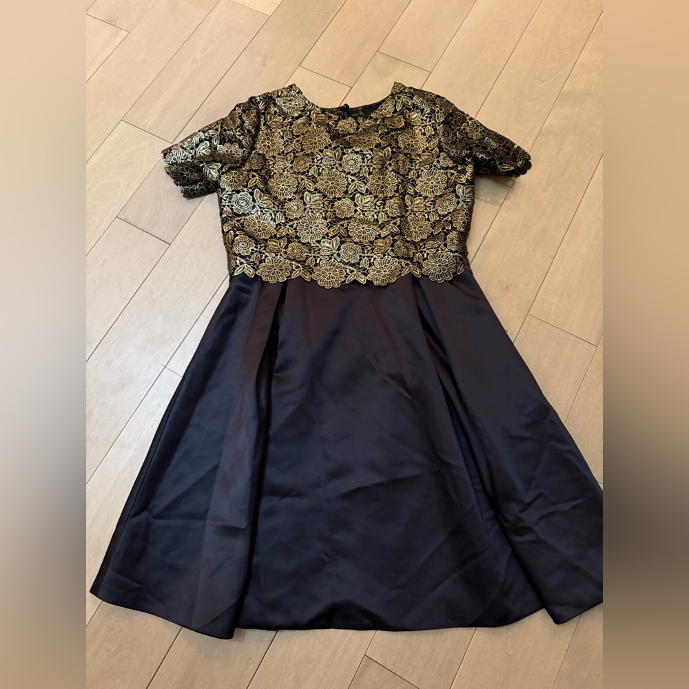 Chasing Fireflies Black and Gold Floral Lace Party Dress
